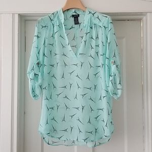 Mint green Eiffel tower print top
